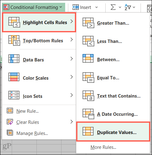 Excel'de Hücre Kurallarını, Yinelenen Değerleri Vurgulayın