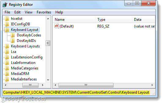 klavye düzeni kayıt defteri anahtar windows 7