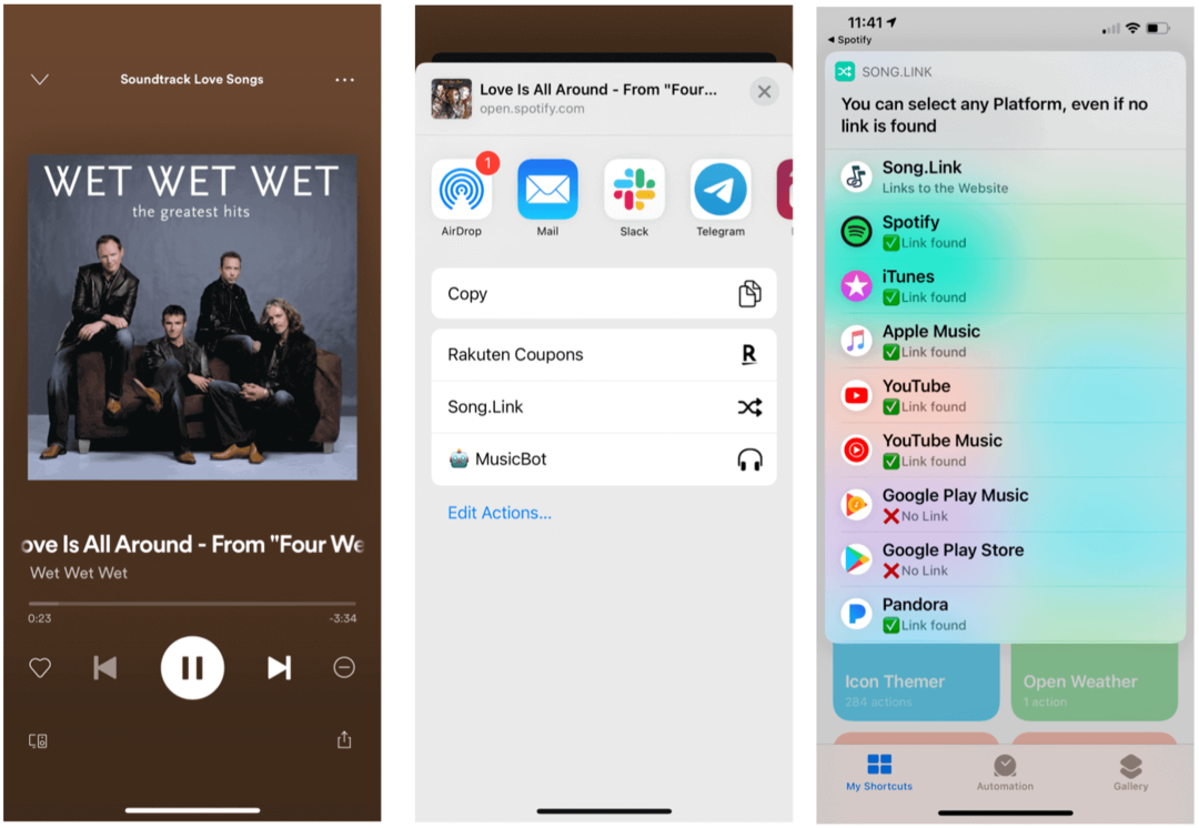 Spotify için Siri Kısayolları Siri şarkıları paylaşıyor