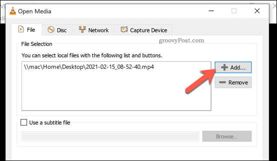 Windows'ta VLC'ye dönüştürmek için bir dosya ekleme