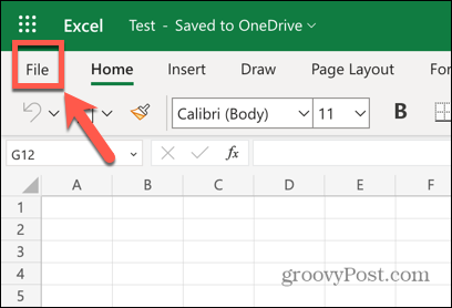Excel web uygulaması dosya menüsü