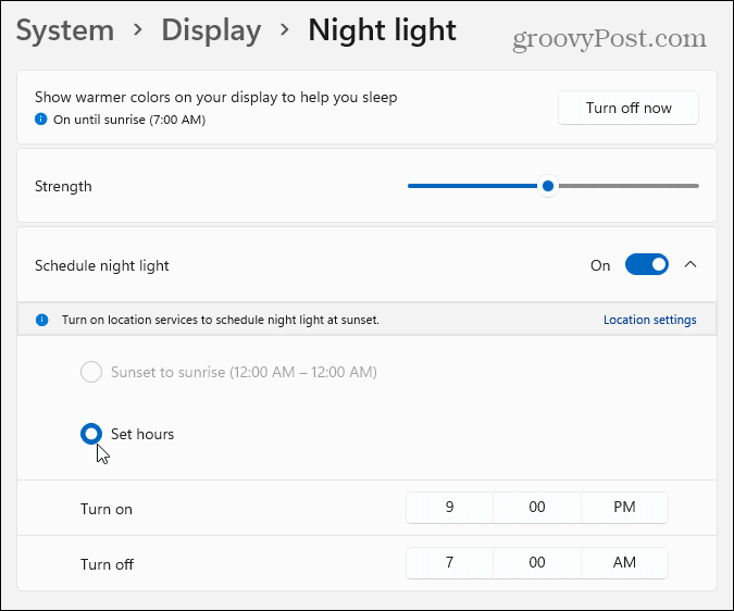 gece lambası windows 11 ayarları