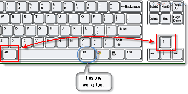 yukarı düğme klavye kısayolu