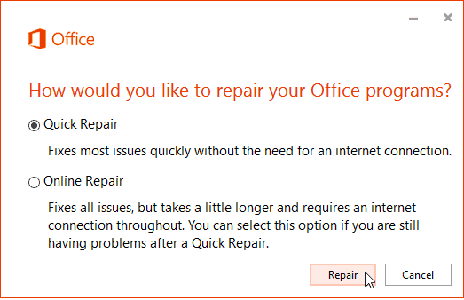 Office 365 Çevrimiçi Onarım