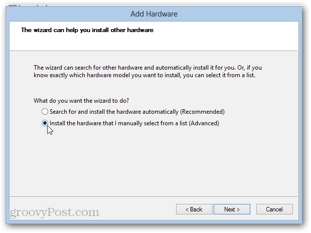 Windows 8'de gelişmiş donanım ekleme (geri döngü adaptörü kurulumu)