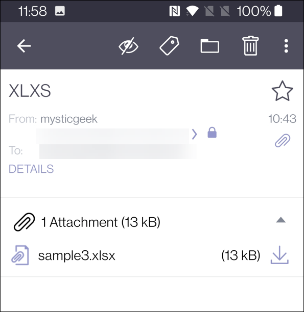 android'de protonmail açık xlsx dosyaları