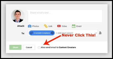 google + yayında e-posta gönderme seçeneği