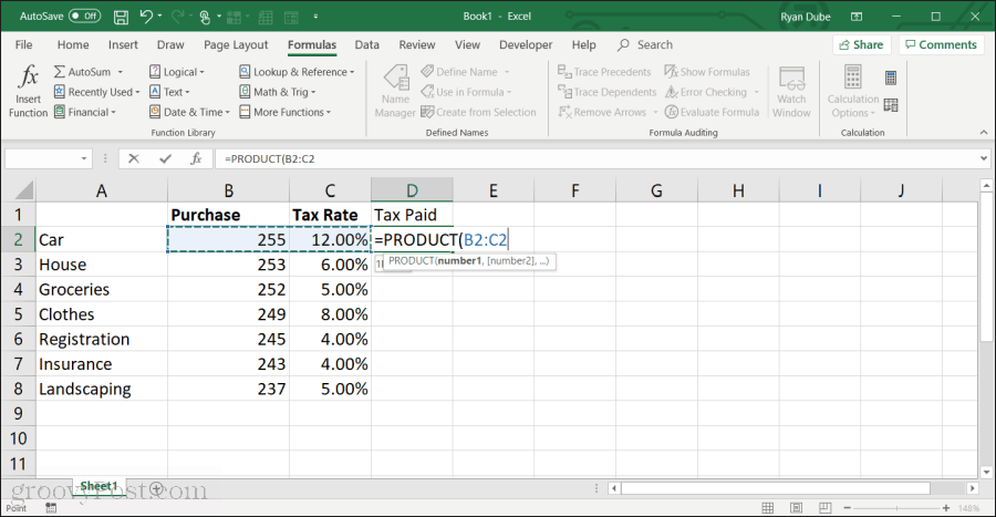 Excel'de ürün işlevini kullanma