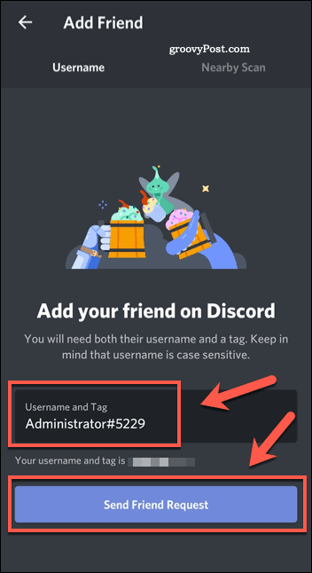 Discord mobil uygulamasında bir arkadaş ekleme
