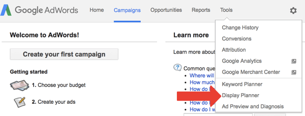 Görüntülü Reklam Kampanyası Planlayıcı, Google AdWords'te bulunan ücretsiz bir araçtır.
