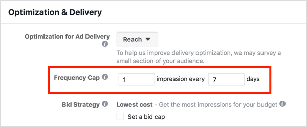 İnsanların her Facebook reklamını haftada bir defadan fazla görmemesini sağlamak için Facebook yeniden hedefleme kampanyanızdaki Sıklık Sınırı özelliğini kullanın.