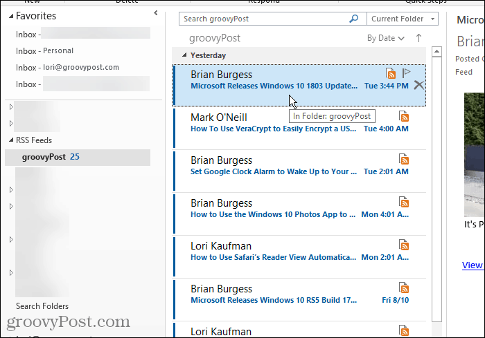 Outlook'ta RSS Akışları klasörü