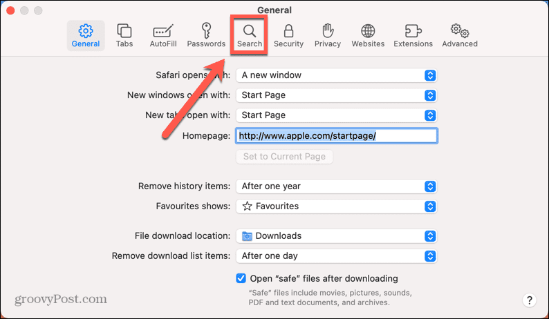 mac safari arama ayarları