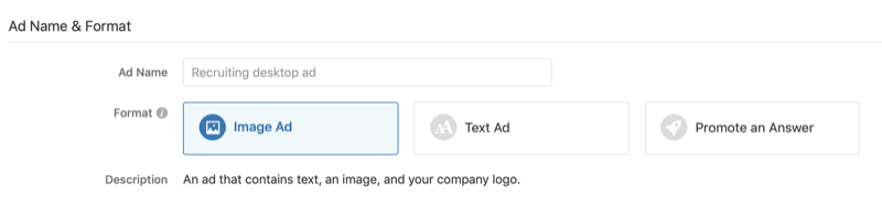 Quora reklam kampanyası için reklam adı ve biçimi