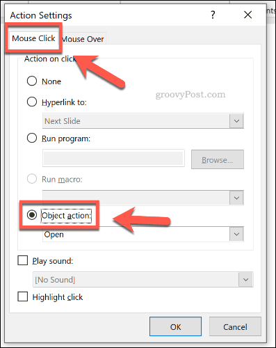 PowerPoint'te bir nesneyi fare tıklamasıyla açılacak şekilde ayarlama