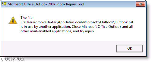 Ekran Görüntüsü - Outlook 2007 ScanPST Onarım İleti Penceresi
