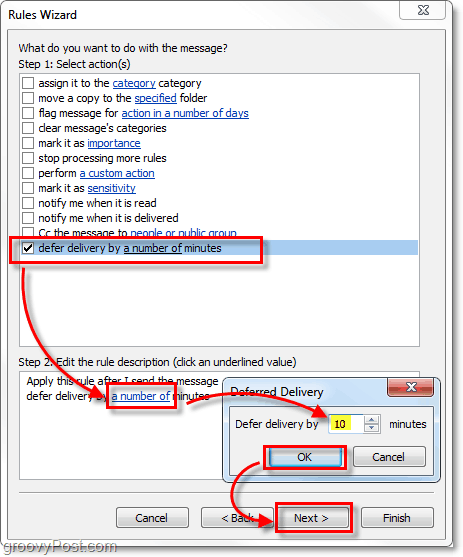 Outlook 2010'dan x dakikaya kadar teslimatı ertelemek