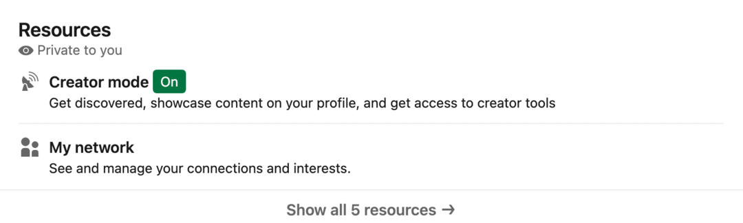 kişisel profilde etkinleştirilmiş LinkedIn Oluşturucu Modunun resmi