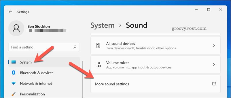 Windows 11'de Daha Fazla Ses Ayarları menüsünü açma
