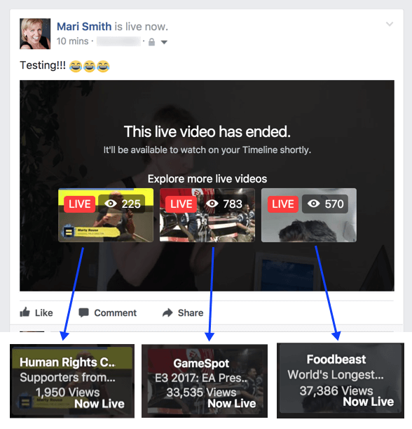 Facebook, bir yayın bittikten sonra ilgili Canlı videoları öneren yeni bir özelliği deniyor gibi görünüyor.