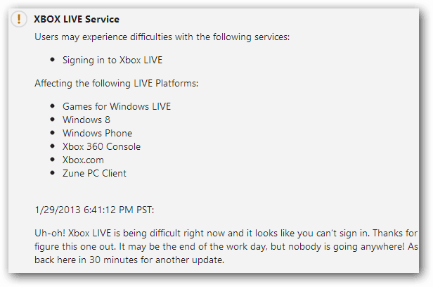 Xbox Live Hizmet Güncellemesi