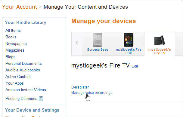 Amazon Fire TV Uzaktan Ses Kayıtlarını Sil
