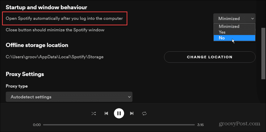 başlangıçta spotify'ın açılmasını durdur