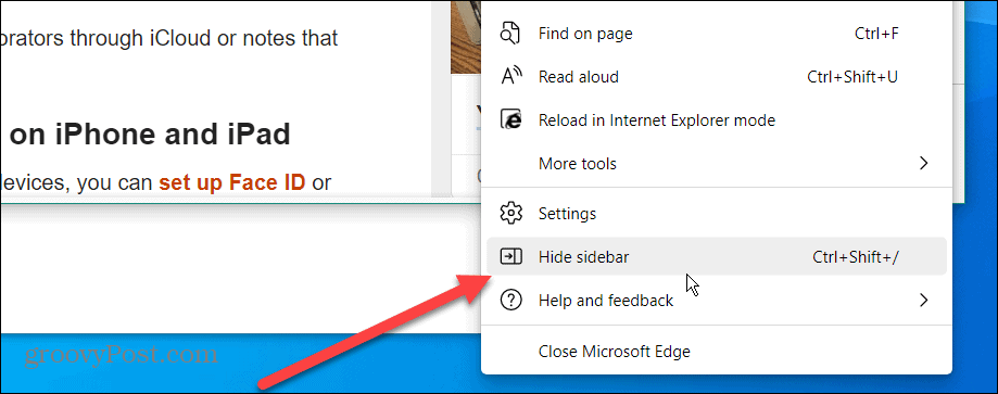 Microsoft Edge Kenar Çubuğunu Devre Dışı Bırak