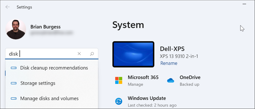 Windows 11'de arama ayarları disk yönetimi