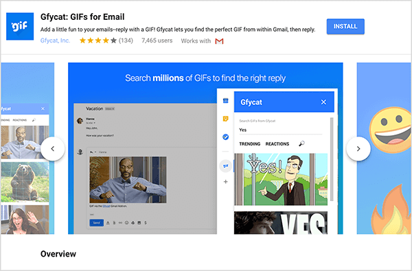 Bu, bir Gmail eklentisi olan Gfycat: E-posta için GIF