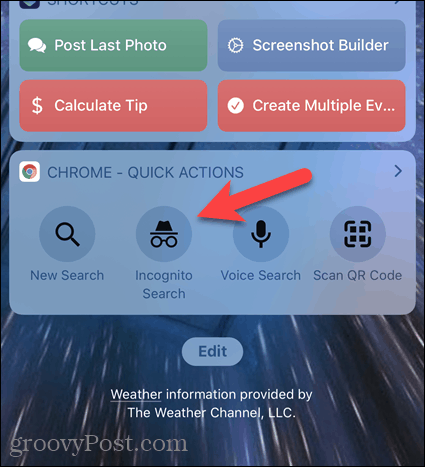 İOS'ta Chrome widget'ında Gizli Arama'ya dokunun