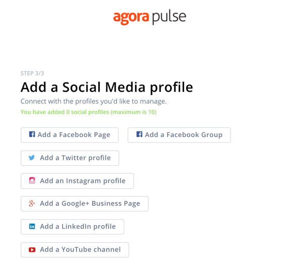 Agorapulse sosyal medya dinlemek için nasıl kullanılır, 1. adım sosyal profil ekleyin.