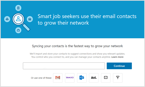 E-posta kişilerinizi LinkedIn hesabınızla senkronize etmek için LinkedIn aracı