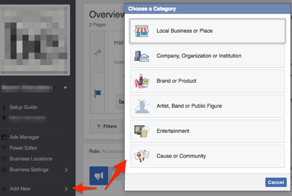 facebook sayfası işletme kategorisini seç