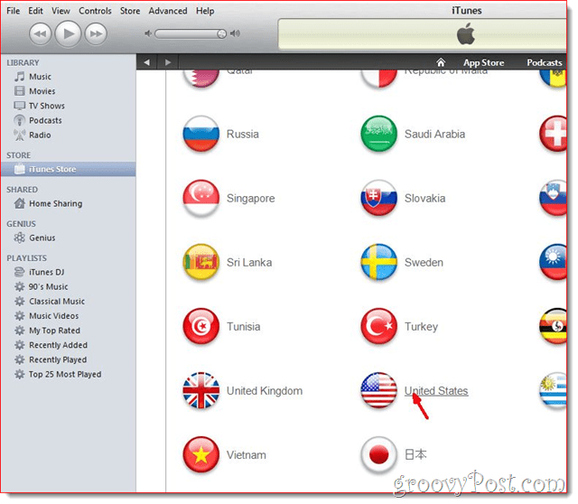 iTunes - Birleşik Devlet Bayrağı'nı tıklayın