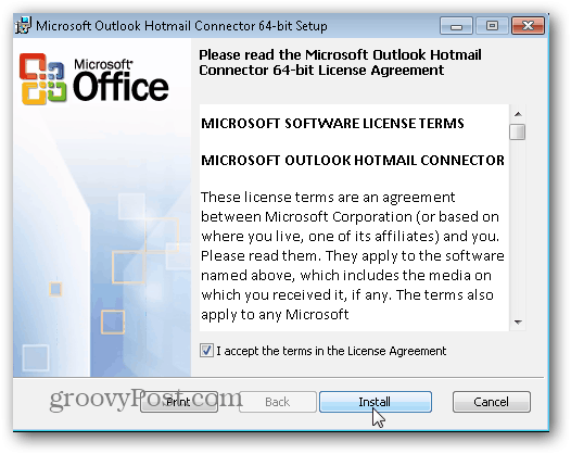 Outlook.com Outlook Hotmail Bağlayıcısı - Yükle'yi tıklatın