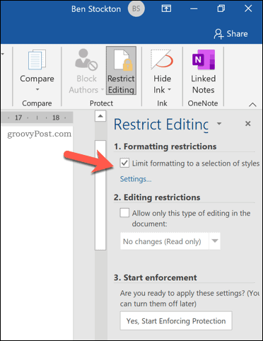 Microsoft Word'de biçimlendirme seçeneğini kısıtla