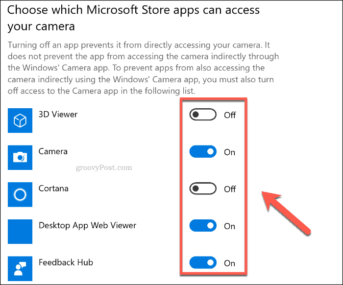 Windows 10'da kamera erişimi olan UWP uygulamalarının listesi