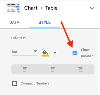 Facebook reklamlarınızı analiz etmek için Google Data Studio'yu kullanın, adım 23, her ölçüm için sayı gösterme seçeneği