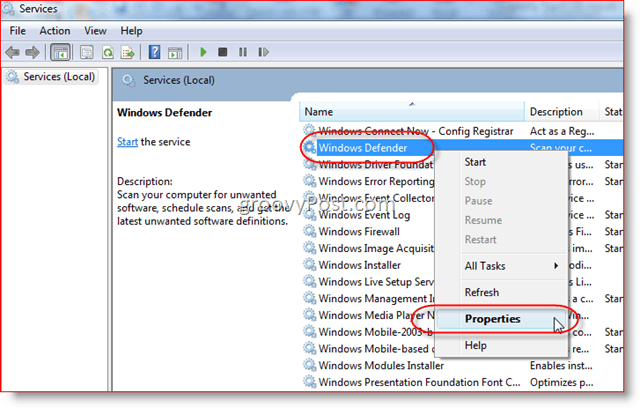 Windows Server 2008 veya Vista'da Windows Defender Hizmetini devre dışı bırakma