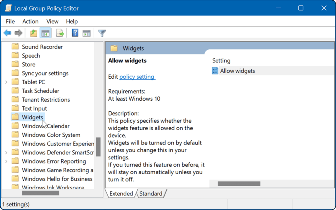 gpedit, Windows 11'deki hava durumu widget'ını kaldır