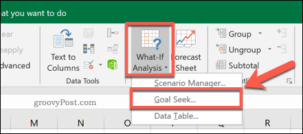 Excel Hedef Araması seçenek düğmesi