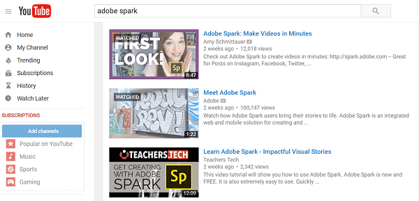 adobe spark youtube araması