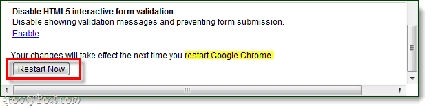 değişiklikleri kaydetmek için chrome'u yeniden başlatın