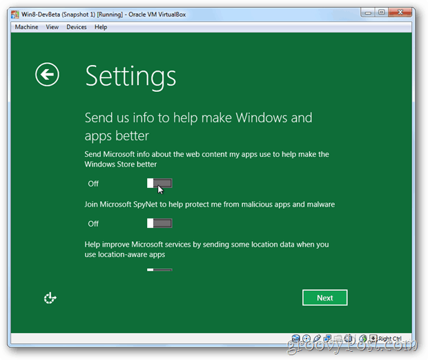 VirtualBox Windows 8 Gizlilik Bilgisi