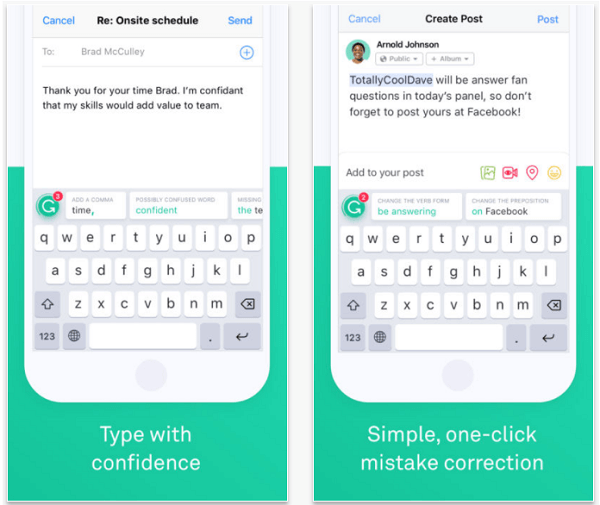 Gönderilerinizi mobil cihazlarda yazım ve dilbilgisi denetimi yapmak için Grammarly Keyboard uygulamasını yükleyin.