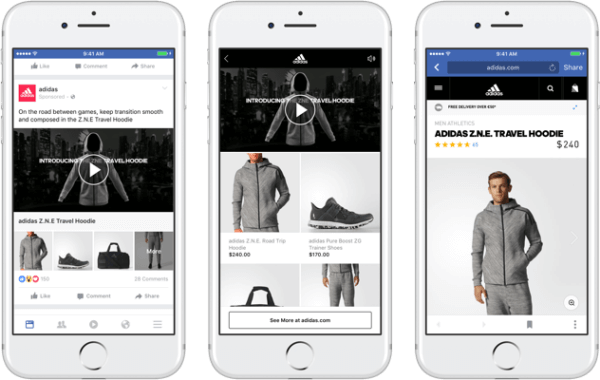 Facebook'un yeni koleksiyon reklam formatı ile markalar, Facebook'ta sürükleyici, hızlı yüklenen bir alışveriş deneyimine yol açan birincil bir video veya görsel sunabilir. 