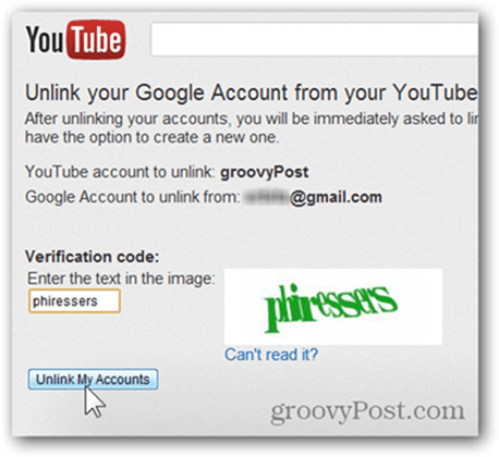 Bir YouTube Hesabını Yeni Bir Google Hesabına Bağlama - Hesapların Bağlantısını Kaldır'ı tıklayın