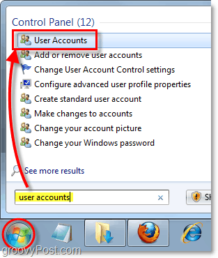 Windows 7'de kullanıcı hesapları kontrol panelini aç
