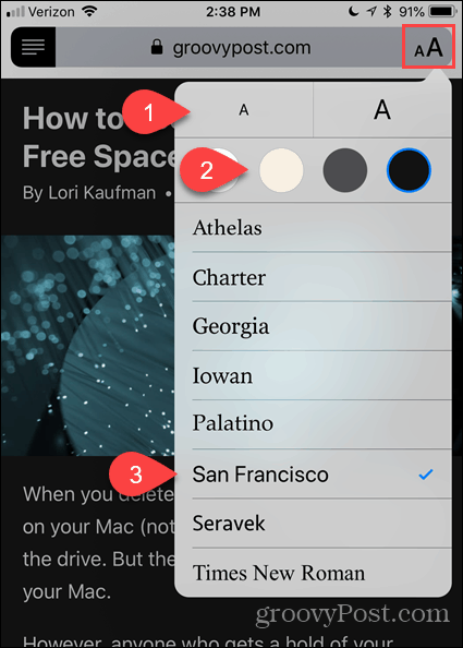 İOS için Safari'de Reader Görünümünde yazı tipini ve rengini değiştirme